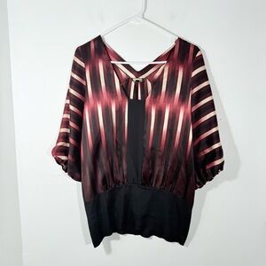 Rozae Nichols Red Maroon Black 100% Silk Blouse Women Small